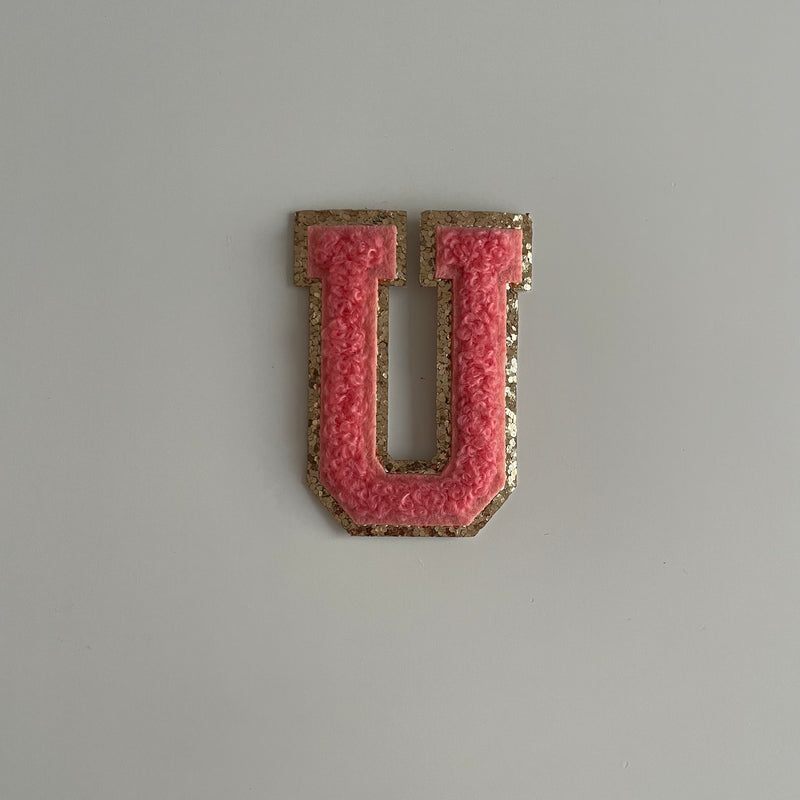 Varsity Glitter Patch - Coral